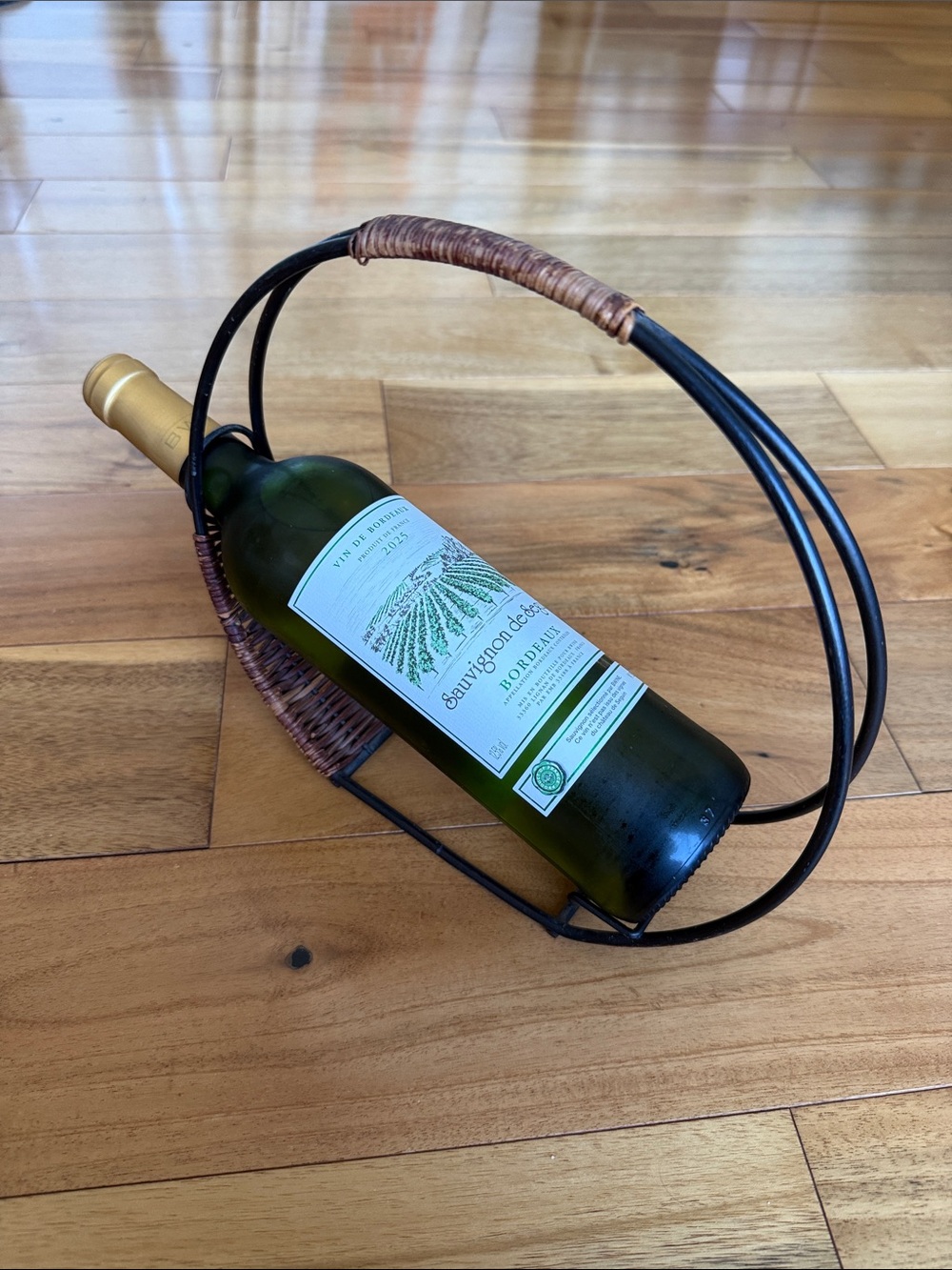 MCM rattan/metal wine holder